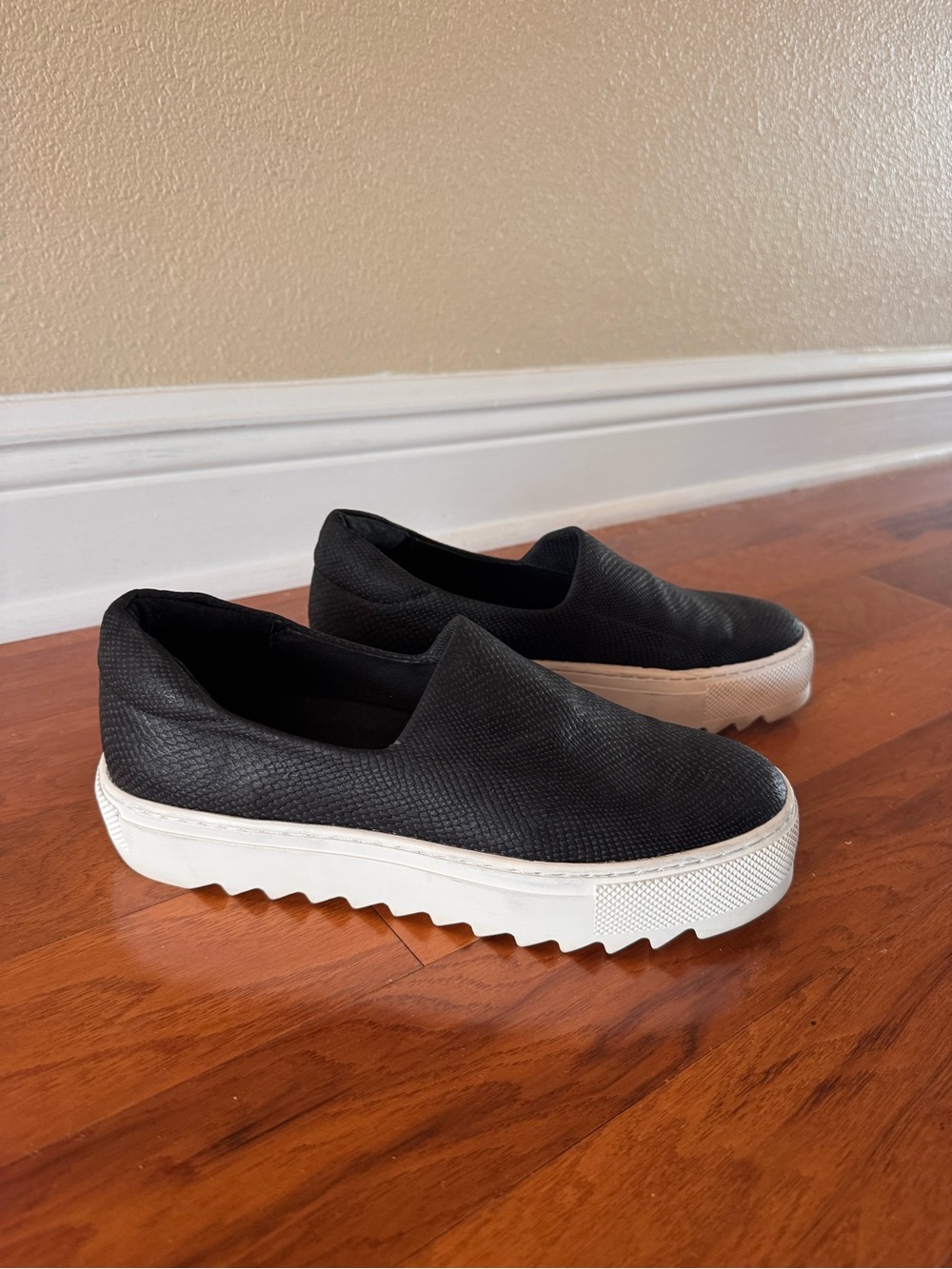 J Slides Black Slip-On Platform Sneakers with White Sole